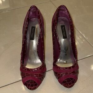 Elegant Burgundy Croc-Embossed Heels